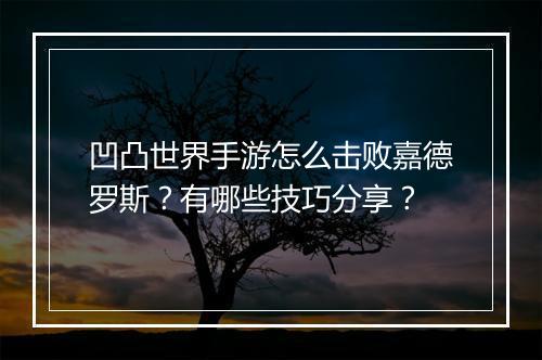 凹凸世界手游怎么击败嘉德罗斯？有哪些技巧分享？