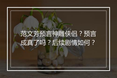 范文芳预言神雕侠侣？预言成真了吗？后续剧情如何？