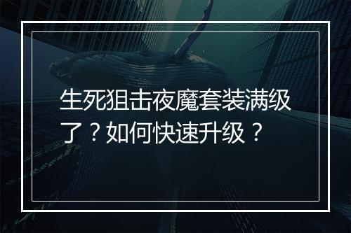 生死狙击夜魔套装满级了？如何快速升级？