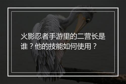 火影忍者手游里的二营长是谁？他的技能如何使用？