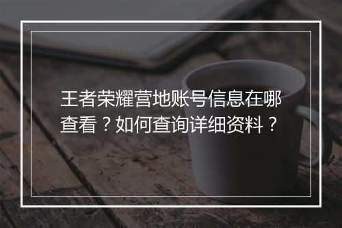 王者荣耀营地账号信息在哪查看？如何查询详细资料？