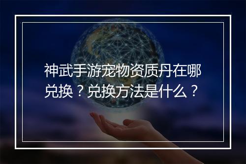 神武手游宠物资质丹在哪兑换？兑换方法是什么？