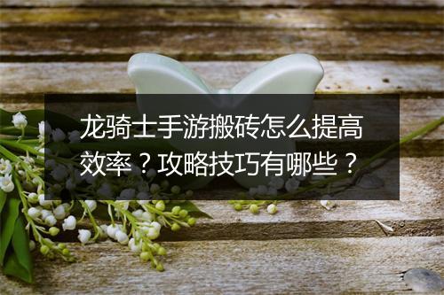 龙骑士手游搬砖怎么提高效率?攻略技巧有哪些?