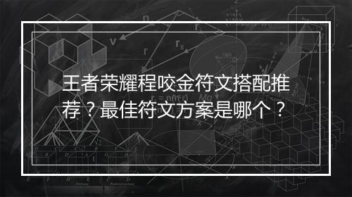 王者荣耀程咬金符文搭配推荐？最佳符文方案是哪个？