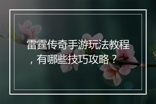 雷霆传奇手游玩法教程，有哪些技巧攻略？
