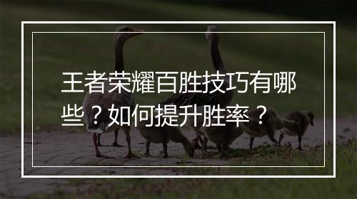 王者荣耀百胜技巧有哪些？如何提升胜率？