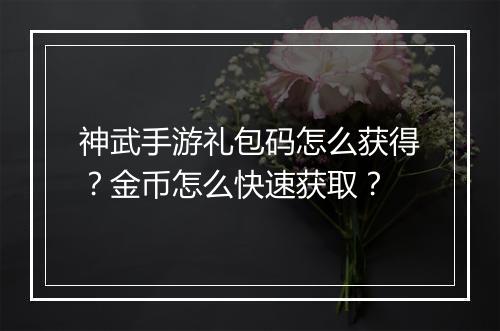 神武手游礼包码怎么获得？金币怎么快速获取？
