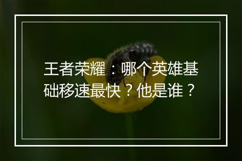 王者荣耀：哪个英雄基础移速最快？他是谁？