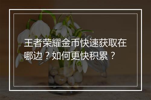 王者荣耀金币快速获取在哪边？如何更快积累？