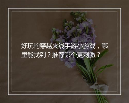 好玩的穿越火线手游小游戏，哪里能找到？推荐哪个更刺激？