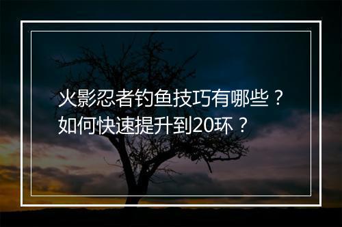 火影忍者钓鱼技巧有哪些？如何快速提升到20环？