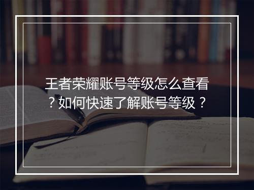 王者荣耀账号等级怎么查看？如何快速了解账号等级？