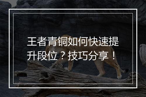 王者青铜如何快速提升段位？技巧分享！