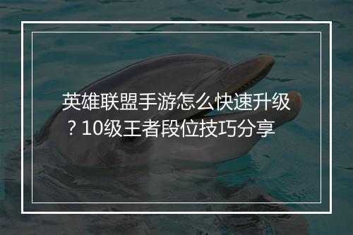 英雄联盟手游怎么快速升级？10级王者段位技巧分享