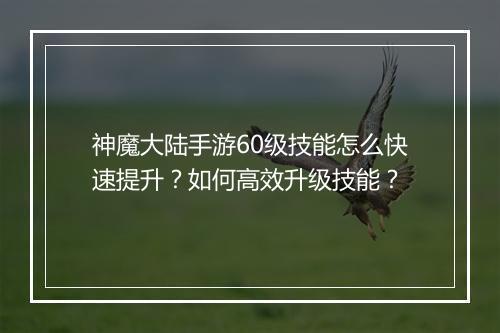 神魔大陆手游60级技能怎么快速提升？如何高效升级技能？