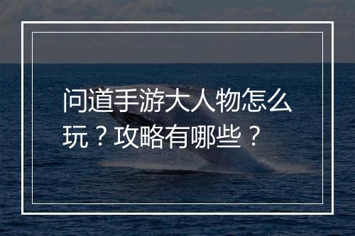 问道手游大人物怎么玩？攻略有哪些？