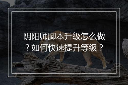 阴阳师脚本升级怎么做？如何快速提升等级？