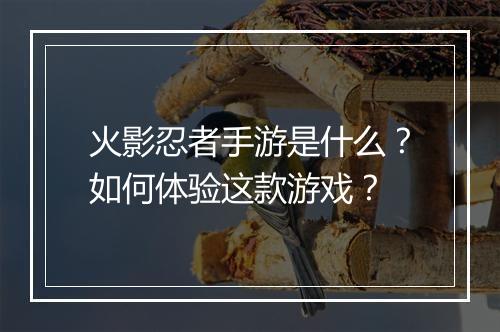 火影忍者手游是什么?如何体验这款游戏?