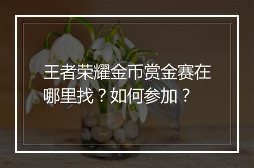 王者荣耀金币赏金赛在哪里找？如何参加？