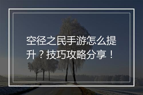 空径之民手游怎么提升？技巧攻略分享！