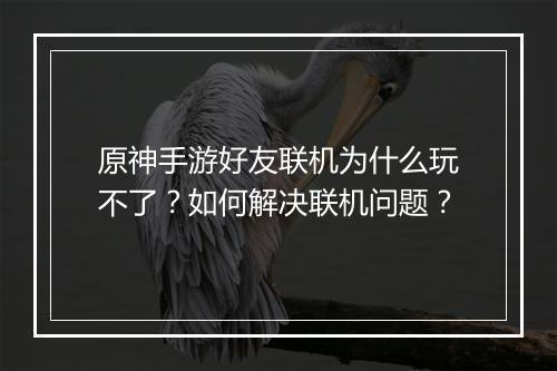 原神手游好友联机为什么玩不了？如何解决联机问题？