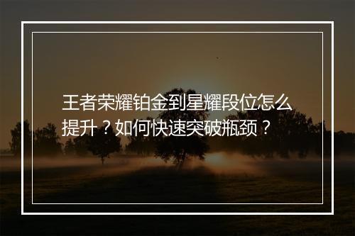 王者荣耀铂金到星耀段位怎么提升？如何快速突破瓶颈？