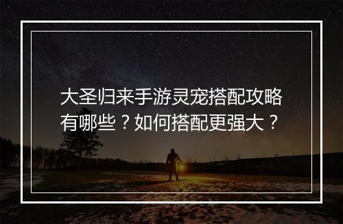 大圣归来手游灵宠搭配攻略有哪些?如何搭配更强大?