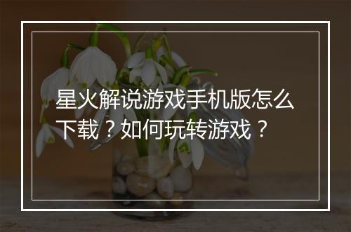 星火解说游戏手机版怎么下载?如何玩转游戏?