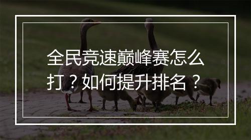 全民竞速巅峰赛怎么打？如何提升排名？