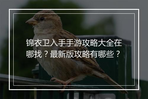 锦衣卫入手手游攻略大全在哪找？最新版攻略有哪些？