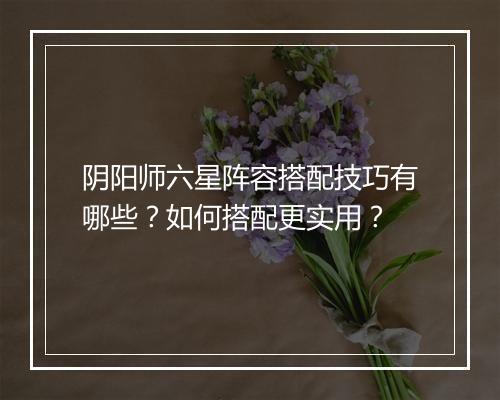 阴阳师六星阵容搭配技巧有哪些？如何搭配更实用？