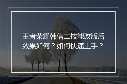 王者荣耀韩信二技能改版后效果如何？如何快速上手？