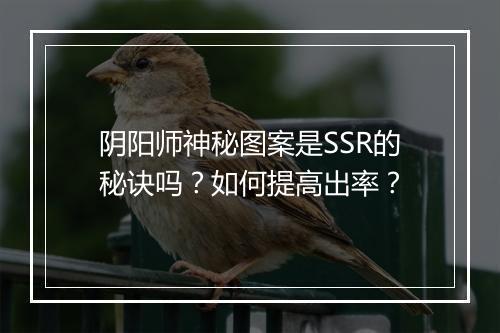 阴阳师神秘图案是SSR的秘诀吗？如何提高出率？
