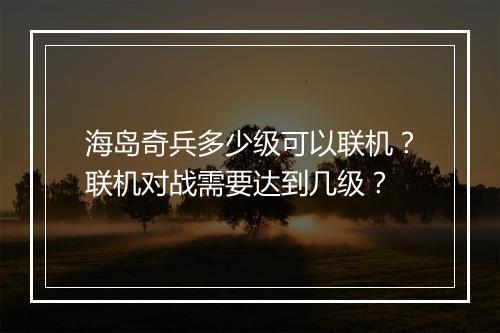 海岛奇兵多少级可以联机？联机对战需要达到几级？