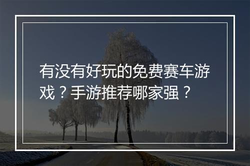 有没有好玩的免费赛车游戏？手游推荐哪家强？