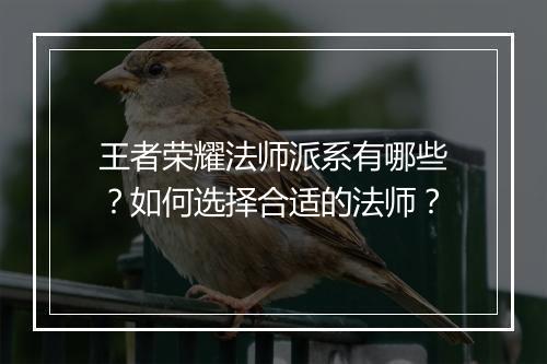 王者荣耀法师派系有哪些？如何选择合适的法师？