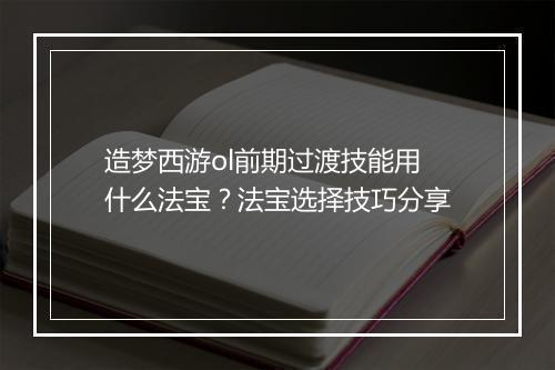 造梦西游ol前期过渡技能用什么法宝？法宝选择技巧分享