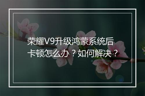 荣耀V9升级鸿蒙系统后卡顿怎么办？如何解决？