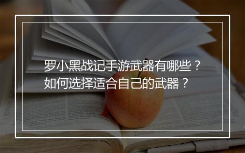 罗小黑战记手游武器有哪些？如何选择适合自己的武器？