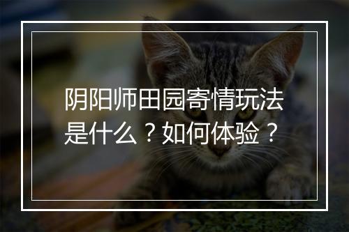 阴阳师田园寄情玩法是什么？如何体验？