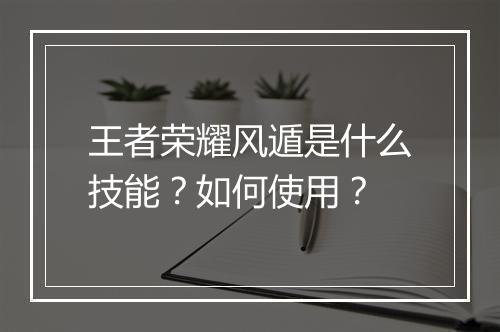 王者荣耀风遁是什么技能？如何使用？