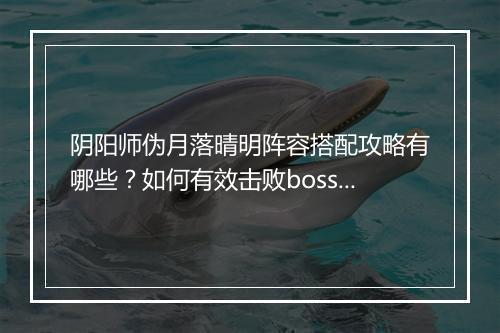 阴阳师伪月落晴明阵容搭配攻略有哪些？如何有效击败boss？