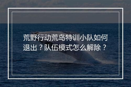 荒野行动荒岛特训小队如何退出？队伍模式怎么解除？