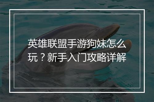 英雄联盟手游狗妹怎么玩？新手入门攻略详解