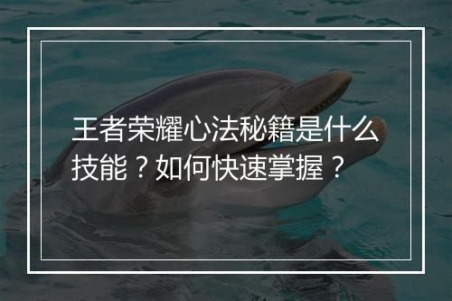 王者荣耀心法秘籍是什么技能?如何快速掌握?