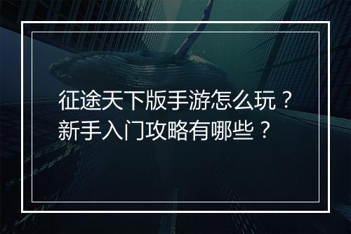 征途天下版手游怎么玩？新手入门攻略有哪些？