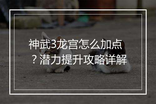 神武3龙宫怎么加点？潜力提升攻略详解