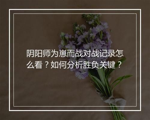 阴阳师为崽而战对战记录怎么看?如何分析胜负关键?