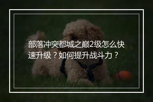 部落冲突都城之巅2级怎么快速升级？如何提升战斗力？