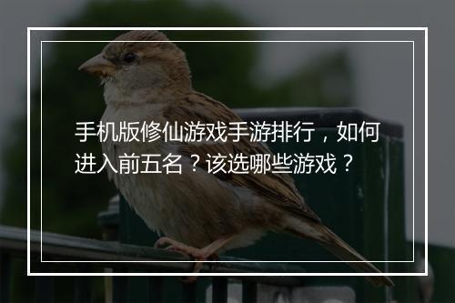 手机版修仙游戏手游排行，如何进入前五名？该选哪些游戏？